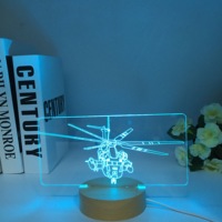 Hélicoptère 3D LED Table Veilleuse Avion En Bois Avion Lampe De Table Illusion Optique Nouveauté Lumière Couleurs Changeantes Garçons Cadeau