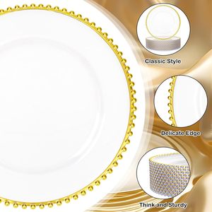 <span class=keywords><strong>Assiette</strong></span> de présentation jetable en plastique PP écologique transparente avec bord perlé, 13 pouces, ronde, classique, vaisselle de mariage, blanc nacré - Product Image 6