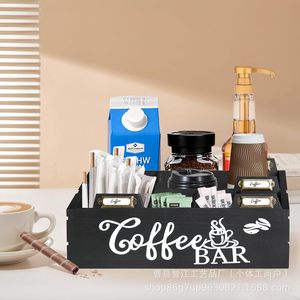 Boîte de rangement en bois pour sucre et sachets de thé, organiseur d'accessoires pour capsules K-cup et gobelets jetables pour la salle de thé du bureau - Product Image 4
