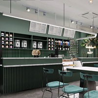 Comptoir de bar en bois sur mesure avec éclairage LED et étagères de rangement pour la décoration intérieure de café
