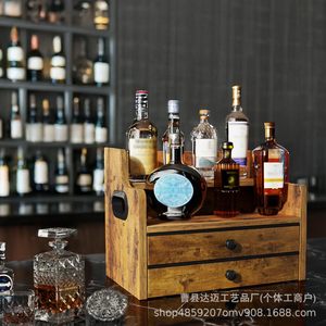 Wooden Liquor Display Rack 36.5x22.3x27cm Double Drawer <b>Desktop</b> Beverage Storage <b>Shelf</b> For Bar Coffee Tea Room - Product Image 1