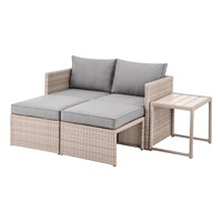 Ensemble de meubles d'extérieur modernes en rotin et bois, chaise longue, canapé-lit avec coussin pour jardin, terrasse et salon