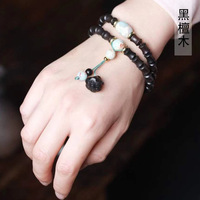 Bracelet Zitan (Dalbergia) à maillons en bambou, perles de bois de santal noir de 1,0 cm