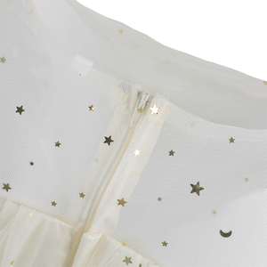 שמלת נסיכה מבד שיפון לילדות, ניתנת להתאמה אישית, עם שרוולים נפוחים מנוקדים בזהב, חצאית מדורגת מרשת שקופה, בסגנון קז'ואל, ODM - Product Image 3