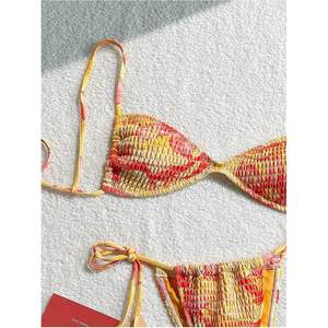 ชุดบิกินี่ผู้หญิงแบบมีลายผ้าริ้ว ชุดว่ายน้ำสองชิ้นแบบยืดได้ สไตล์โบฮีเมียน เสื้อครอปและกางเกง - Product Image 2