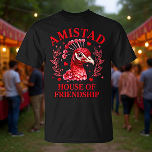 Camiseta Amistad House Of Friendship, diseño rojo, algodón negro, ajuste unisex - Product Image 3