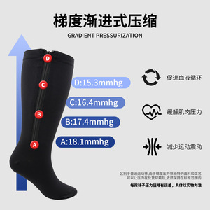 Unisex Compression Socks With Zipper Medium Tube Nylon Solid Color For Fitness <b>Running</b> Cycling 2XL 3XL 4XL - Product Image 2