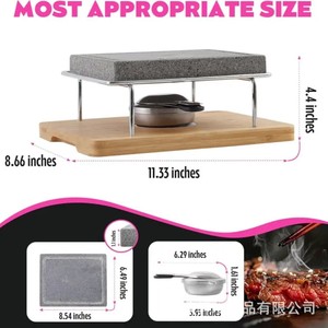 Wooden cheese rock grill steak <b>pan</b> with oval groove and flame-shaped granite slab for Western-style steak. - Product Image 4