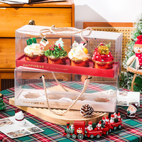 Boîte à cupcakes rectangulaire en papier portable pour Noël et emballage, base en carton transparent pour la pâtisserie du Nouvel An, boîte cadeau pour boulangerie