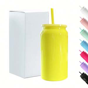 Tasse à sublimation en acier inoxydable brillant SS304 de 16 oz, gobelet isotherme à double paroi avec couvercle et paille en plastique coloré - Product Image 2