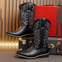 Bottes Chelsea unisexe vintage brodées à talon carré, imperméables et antidérapantes, grandes tailles, à enfiler