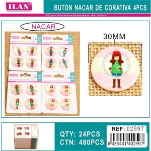 Bottone Decorativo in Perla Ilan 30mm con Design Ragazza per Lavori Artigianali - Product Image 3