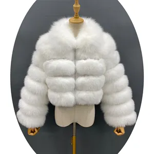 Women Winter Custom Large Size Real Fox Fur Cropped Coat Fluffy Warm Outwear