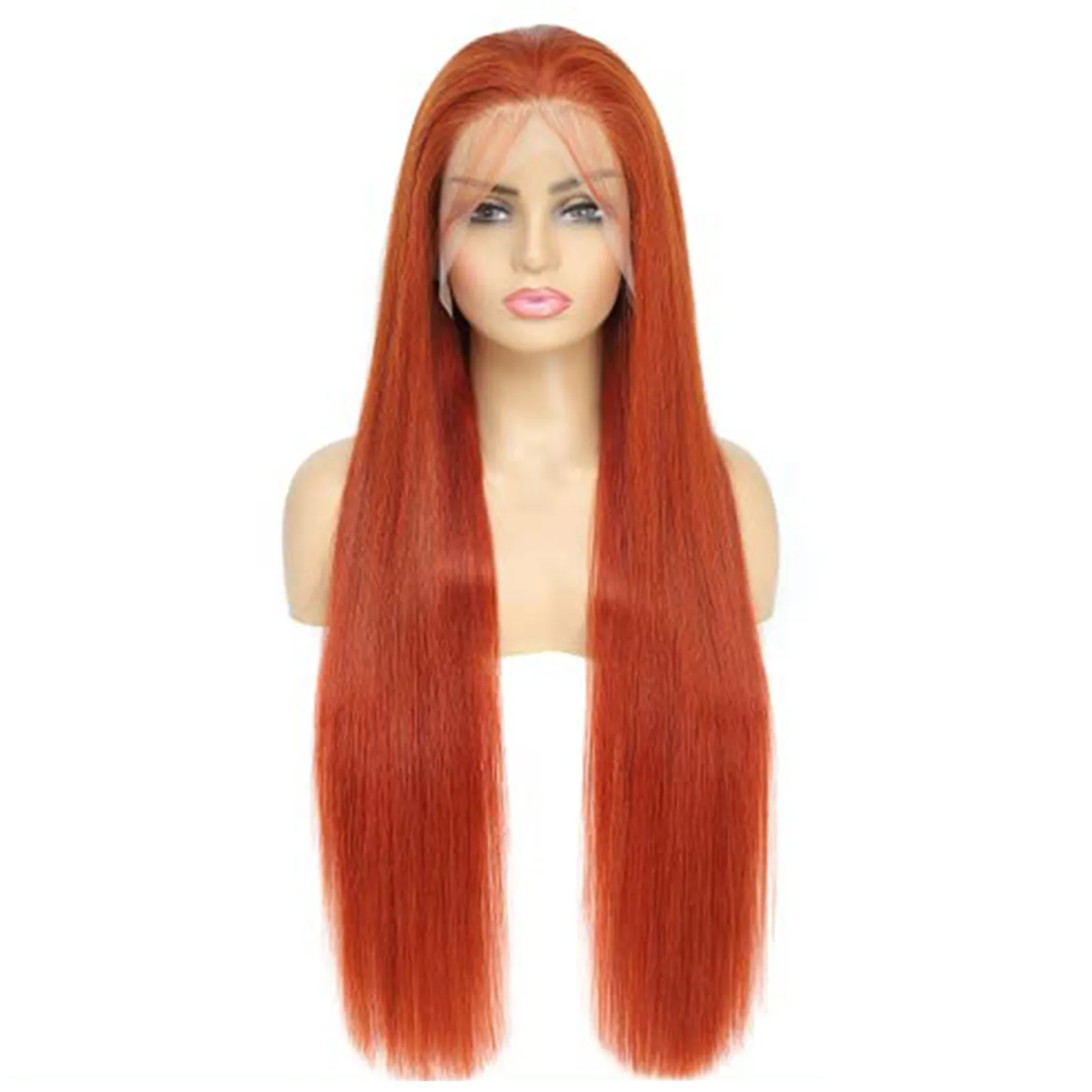 G & T parrucche anteriori in pizzo lungo dritto arancione zenzero all'ingrosso 13x4 HD frontale in pizzo 100% parrucca di capelli umani vergini brasiliani
