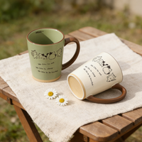 Mug à café en porcelaine écologique et mignon, avec poignée, motif peint à la main, compatible micro-ondes et lave-vaisselle, avec cuillère incluse, cadeau idéal pour