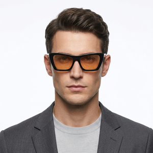 Lunettes de soleil œil de chat pour hommes, monture noire intégrale, verres miroir ambrés, protection UV 100%, style décontracté - Product Image 1