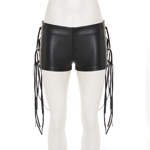 Shorts en cuir sexy style punk noir avec œillets métalliques et franges, pour femme, idéal pour la rue et les soirées en boîte de nuit - Product Image 6
