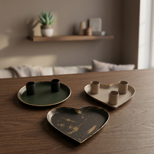Juego de Portavelas de Hierro con Forma de Corazón Sonnet Decor, en Verde, Negro y Dorado, Hecho a Mano, Decoración para el Hogar, Uso Navideño, Bandeja de Metal Resistente - Product Image 3