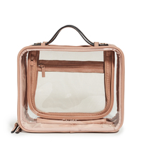 Valise de toilette en cuir rose personnalisée avec double fermeture éclair et poche en PVC, grandes trousses de toilette transparentes pour les voyages
