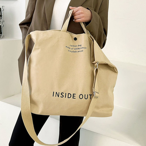 Customized Printing Logo Letter Pattern Large Capacity Eco-friendly Crossbody Tote & Messenger <b>Shopping</b> <b>Bag</b> Recyclable Canvas - Product Image 2