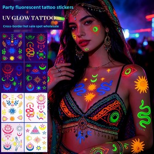 Pegatinas de <span class=keywords><strong>Tatuajes</strong></span> Fluorescentes, <span class=keywords><strong>Tatuajes</strong></span> que Brillan en la Oscuridad, Artículos Luminosos para Fiestas, <span class=keywords><strong>Pintura</strong></span> Corporal de Neón, <span class=keywords><strong>Tatuajes</strong></span> Temporales Faciales UV - Product Image 2