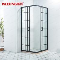 Haute qualité moderne hôtel maison salle de bain porte de douche coulissante encadrée carrée en aluminium noir verre trempé salle de douche