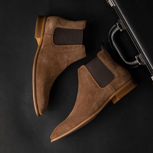 Nouvelles bottes d'hiver pour hommes en daim marron élégantes et tendance, de style décontracté, fabriquées sur mesure de haute qualité - Product Image 6