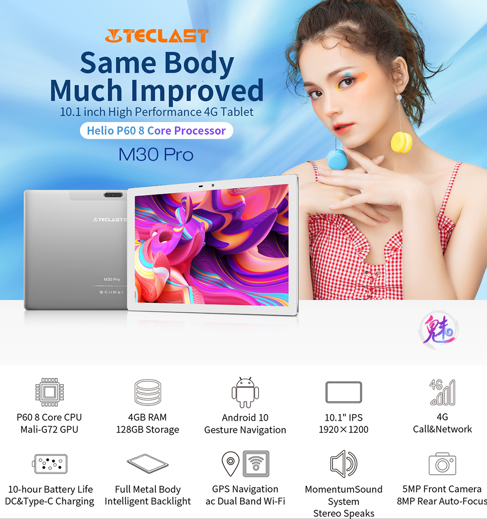 Teclast M30 Pro 10.1インチ Android 10 タブレット P60 8コア 4GB RAM