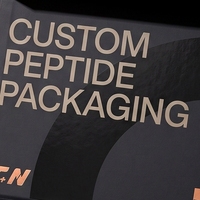 Boîte rigide personnalisée en carton noir pour 6 flacons de peptides, avec insert en mousse et logo estampé à chaud, impression offset, pour soins personnels
