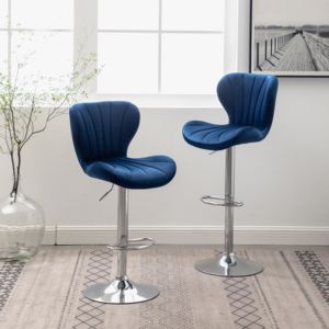 DB Ellston Set of 2 Adjustable Height Blue PU Upholstered <b>Swivel</b> <b>Barstools</b> Simple Design Farmhouse Suitable - Product Image 1
