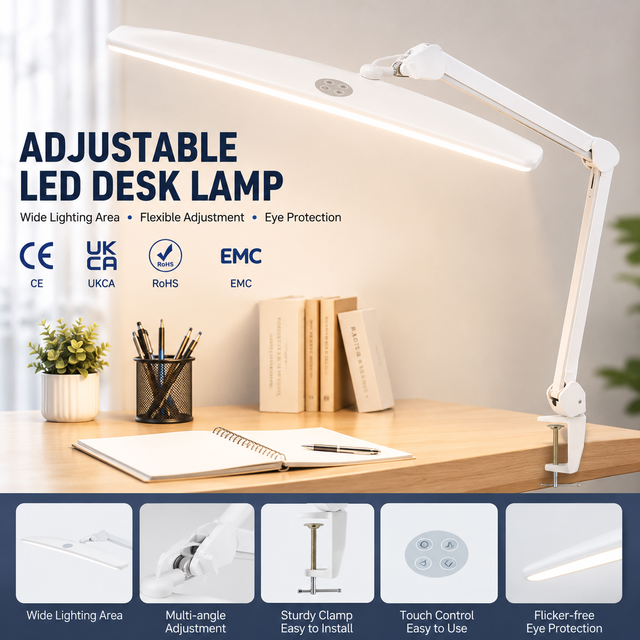 Wholesale Flexible LED Desk Lamp With Touch Control Clamp Mount Wide Lighting Eye Protection for Study Office Workstation