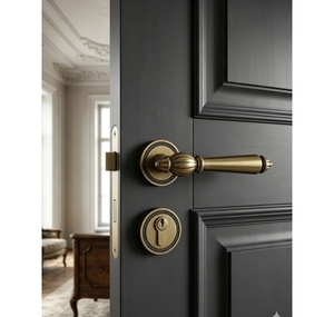 Serrure de porte à mortaise en laiton massif pour projet commercial, poignée à clé cannelée traditionnelle, suite d'entrée en cuivre pur - Product Image 3
