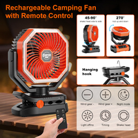 Ventilateur de camping portable rechargeable 12000mAh avec lanterne LED et télécommande 90 °   Ventilateur de bureau oscillant à 5 vitesses pour tentes extérieures