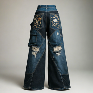 Jeans Vintage di Alta Qualità con Ricamo 3D Y2k, <span class=keywords><strong>Pantaloni</strong></span> Casual da <span class=keywords><strong>Donna</strong></span> Streetwear, Jeans a Vita Alta <span class=keywords><strong>Oversize</strong></span> - Product Image 3