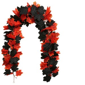 Guirlande de feuilles d'érable noire et rouge, décoration suspendue pour porte, automne, Halloween, Noël, 150 cm, style nordique - Product Image 5