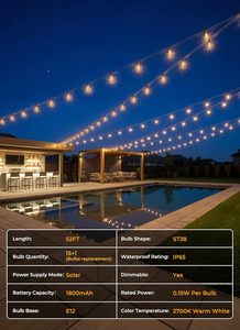 Solar Powered LED <b>String</b> Lights IP44 Waterproof Remote Dimmable Patio Lights for <b>Garden</b> Backyard - Product Image 4