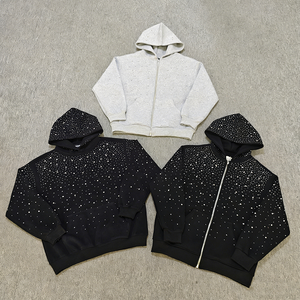 Fabricant <span class=keywords><strong>de</strong></span> sweats à capuche 100% coton, sweat à capuche épais pour <span class=keywords><strong>homme</strong></span>, style hip-hop, fermeture éclair, strass, sweat à capuche en molleton français - Product Image 3