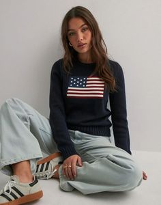 <span class=keywords><strong>Pull</strong></span> tricoté ample décontracté pour femmes avec décoration de bouton de motif de <span class=keywords><strong>drapeau</strong></span> national vêtements en gros haut - Product Image 6