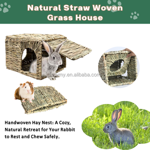 Casita <span class=keywords><strong>de</strong></span> Conejo Hecha a Mano, <span class=keywords><strong>de</strong></span> Hierba Natural, Plegable, Escondite Tejido para Hámster, Cama con Alfombra - Product Image 3