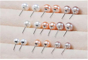 Pendiente de tuerca de Plata de Ley 925 con perla de agua dulce, elegante y clásico, color blanco, rosa y morado, E01101 - Product Image 5