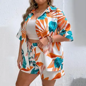 Nouveautés personnalisés 2024 mode vêtements femmes vacances Hawaii Style tenues d'été à manches courtes plage 2 pièces ensembles