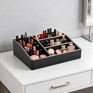 ZENOS Classic Leather Multi-functional Storage Box Single-Tier Desktop Bathroom Tray for Cosmetics <b>Small</b> Item Storage Reusable - Product Image 1