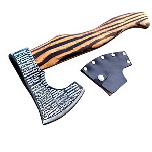Hacha de Construcción Vikinga Hecha a Mano por Timber Steel Enterprises, Hoja de 4 3/4 Pulgadas con Grabado de Runas, Cabeza de Acero con Alto Contenido de Carbono, Diseño Rayado - Product Image 1
