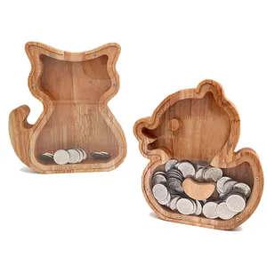 Hot sale wooden Coin Money Bank Animals Shaped Money Saving Boxes Customized Wooden Piggy Bank