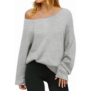 Sweat-shirt personnalisé pour femme, à épaules dénudées, manches longues, coupe ample et oversize, style tunique, en maille respirante en mélange de coton - Product Image 1