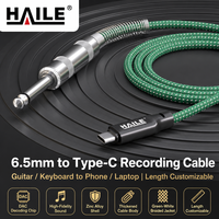 Kabel Perekam Audio 6.5mm ke Type-C, untuk Gitar Elektrik, Instrumen Tiup, Keyboard ke Ponsel Laptop, Panjang Dapat Disesuaikan