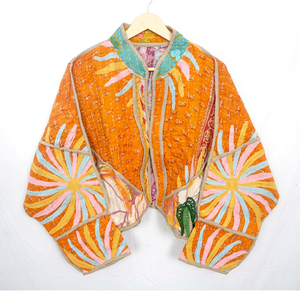 Vintage Quilted Kantha Women's Jackets 100% Cotton Eco-Friendly Reversible Quick Dry Mandarin Collar Customizable Open Closure - Product Image 1