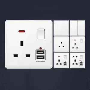 High Quality White Plastic UK Standard Wall Switch Socket Double Type C USB Electrical Wall Sockets CE Certified