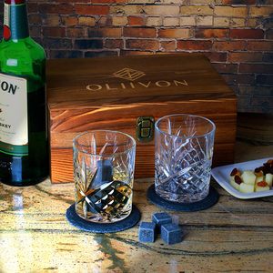 Ensemble <span class=keywords><strong>de</strong></span> verres à whisky en cristal sans plomb <span class=keywords><strong>de</strong></span> forme ronde créative, boîte cadeau en bois pour le whisky - Product Image 3