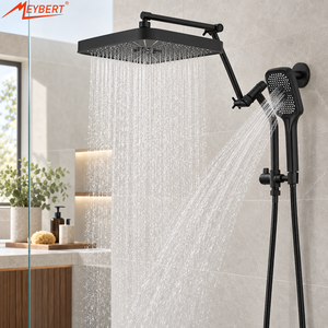 Ensemble de <span class=keywords><strong>douche</strong></span> moderne pour salle de bain, avec pommeau de pluie suspendu de 10 pouces, mitigeur double poignée en acier inoxydable avec valve en céramique et douchette à main - Product Image 1